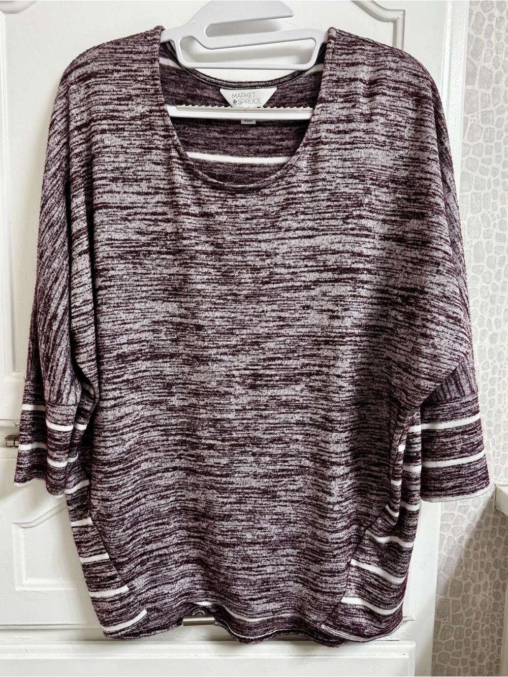 Market & Spruce Marled Plum and White Scoop Neck Pullover - Women’s Small